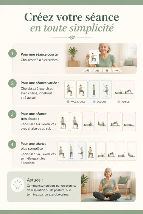 Page illustrée du guide Pilates doux, aperçu 2